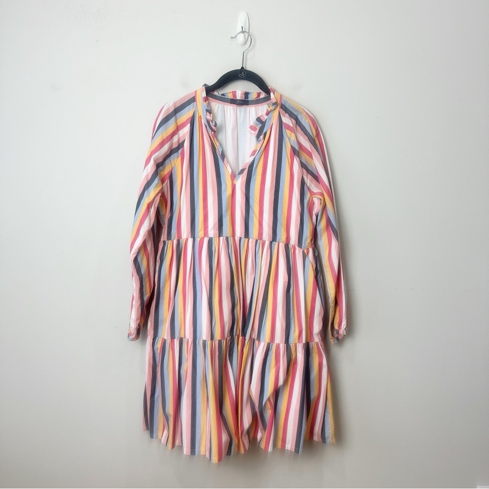 Jcrew Tiered Popover Dress Multi Stripes Poplin - Picture 3 of 11